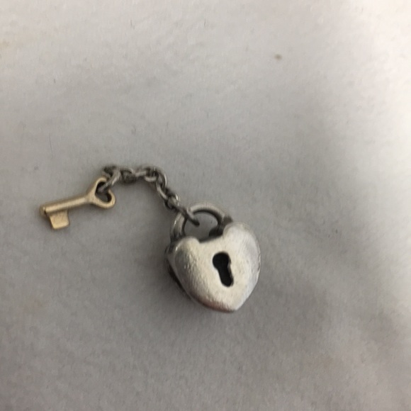 Pandora heart lock charm with gold key. RETIRED - Picture 1 of 12